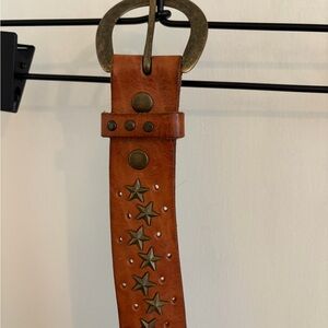 Brown Leather Star-Studded Belt